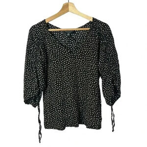 Laundry by Shelli Segal Black & Beige Polka Dot Long Sleeve Blouse XS